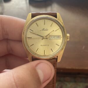 Vintage Mido, Quartz Cal. ESA 9362. 34mm 10 Micron Gold Case. New Leather Strap!